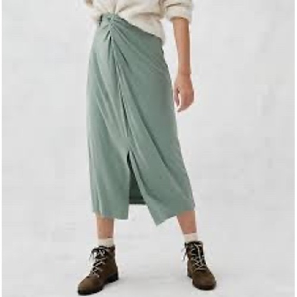 Anthropologie Moss Green Twist Front Junie Midi Skirt‎ Small Moss Green
